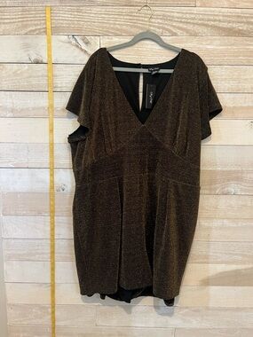 City Chic Black with Gold Shimmer V-Neck Romper